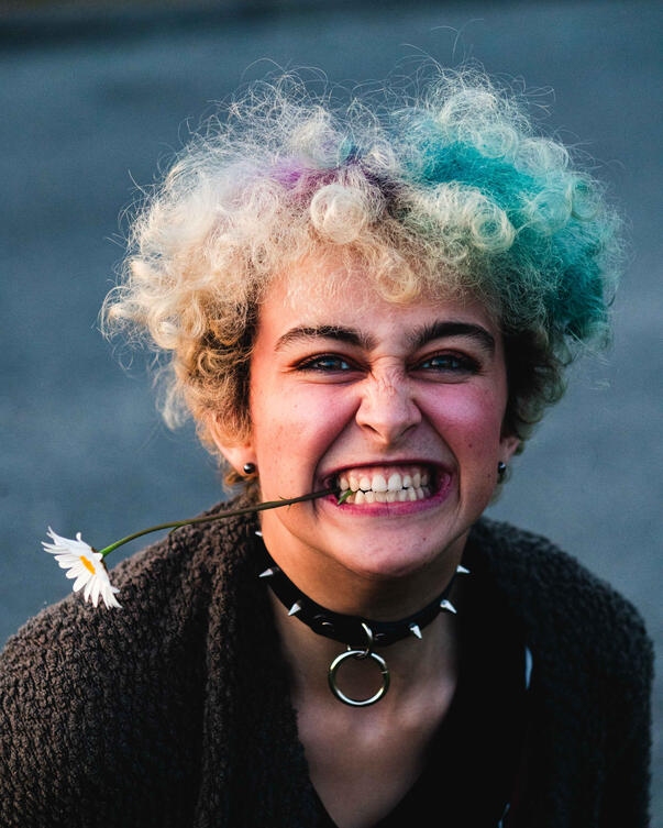 biting flower portrait shot on digital