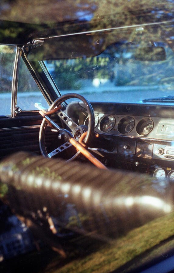 classic muscle car interior shot on gold 200